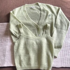 Light Green Knit Cardigan and Tank Top Set